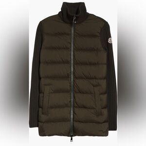 Authentic MONCLER Quilted Down & Knit Cardigan Olive Green $1125 Size Medium New